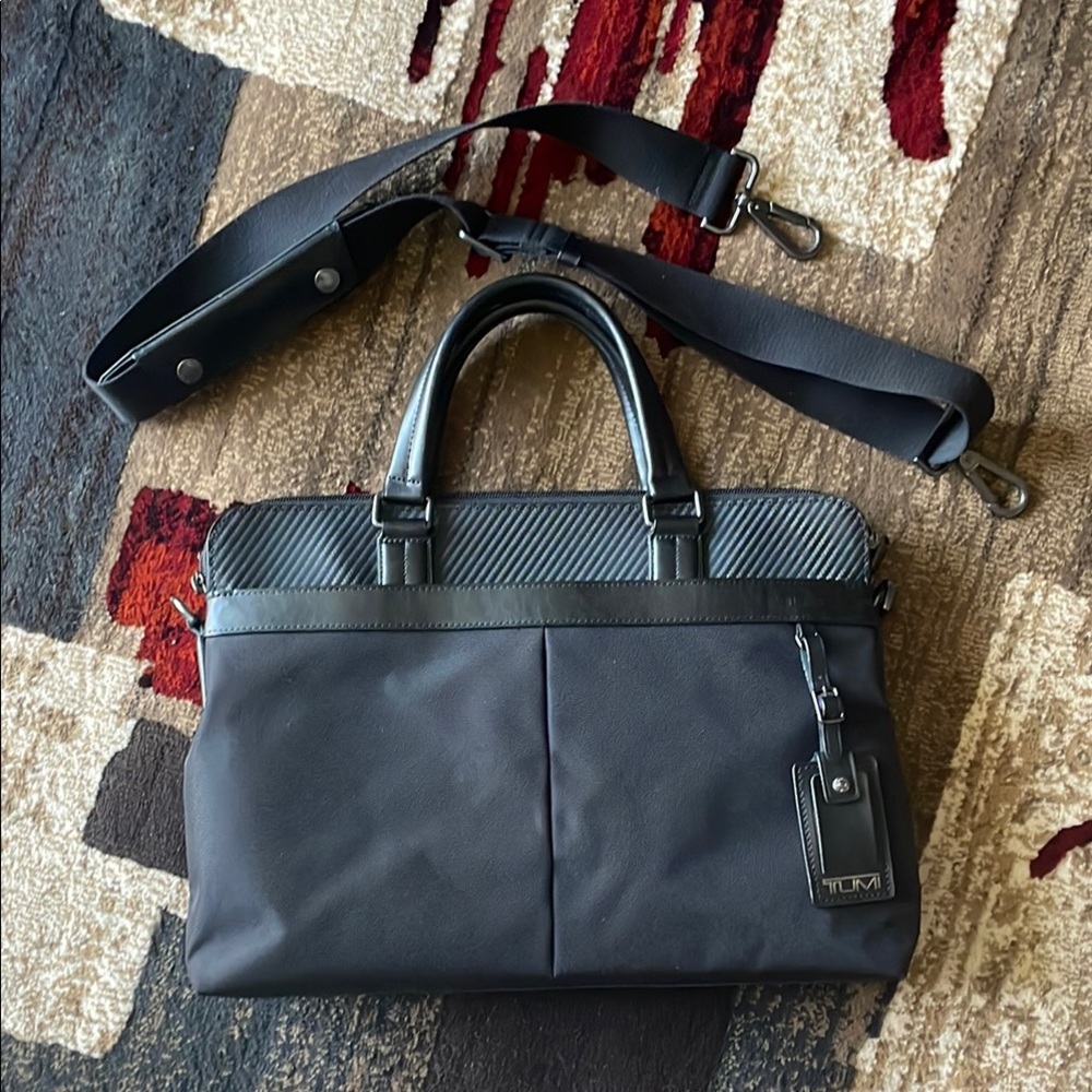 Tumi Canvas Black Laptop Bag with Carbon Fiber Accents